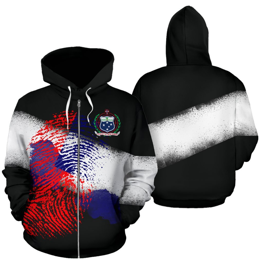 Samoa Zip up Hoodie Samoa Flag With Fingerprint Design K13 Unisex Black - Polynesian Pride