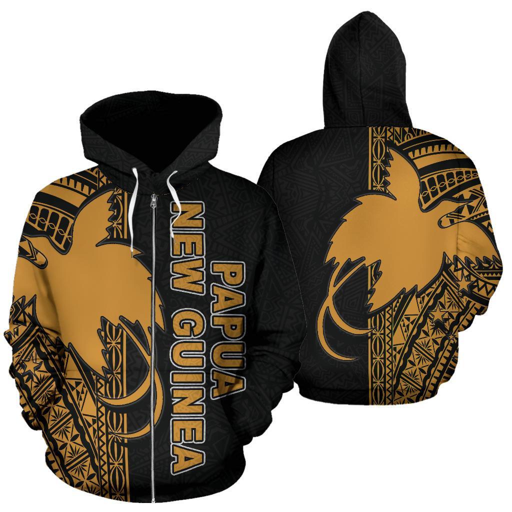 Papua New Guinea Polynesian All Over Zip up Hoodie Gold Line Unisex Gold - Polynesian Pride