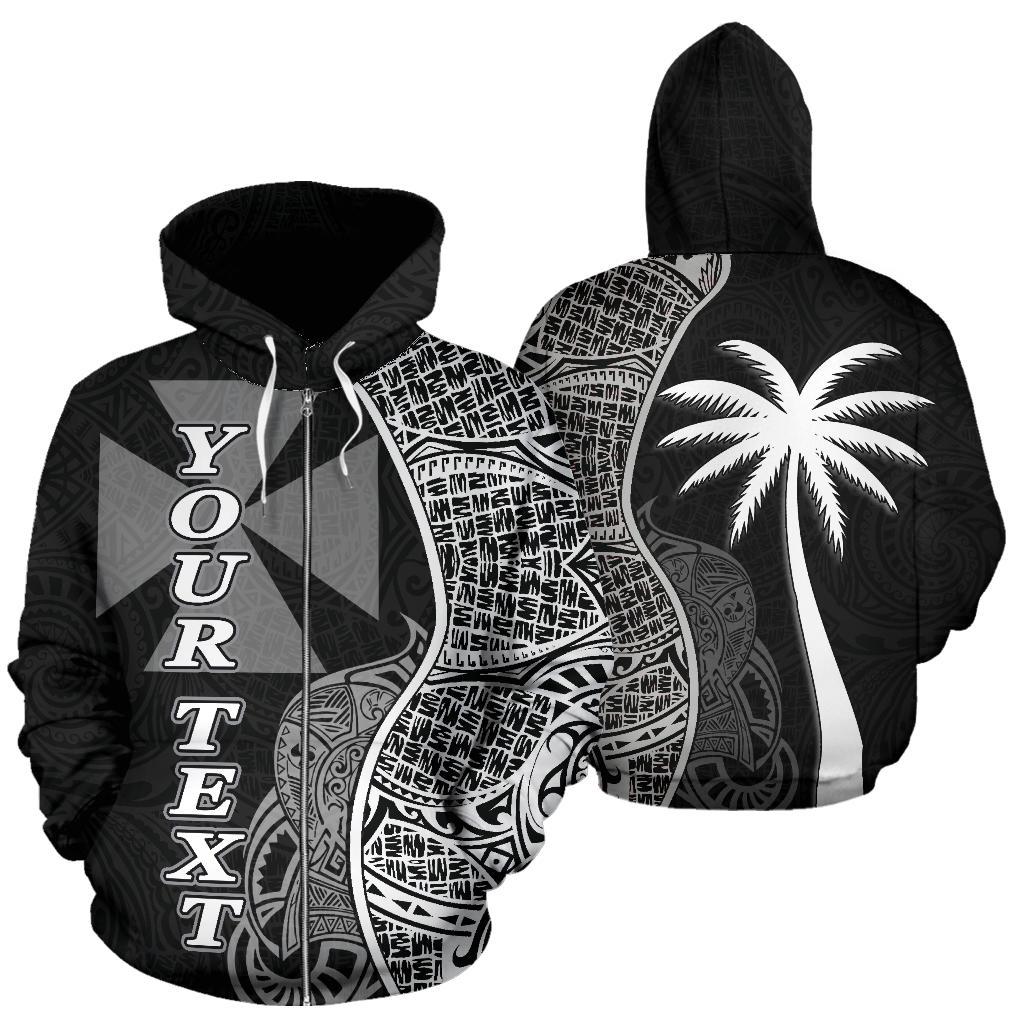 Wallis and Futuna Polynesian Custom Zip up Hoodie Coconut Black Unisex Black - Polynesian Pride