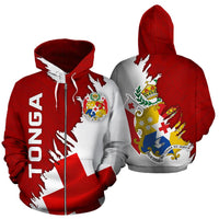 Tonga All Over Zip up Hoodie Wrap Style Unisex Red - Polynesian Pride