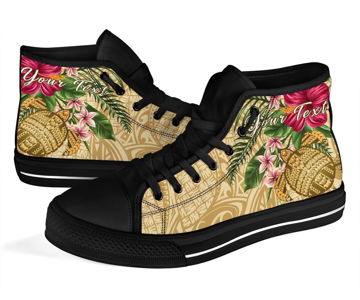hawaiiHigh Top Shoe - Turtle High Top Shoe Strong Pattern Hibiscus Plumeria AH - Polynesian Pride