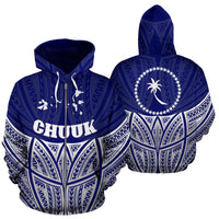 Chuuk Polynesian Zip up Hoodie Blue Pride Map and Seal Unisex Blue - Polynesian Pride