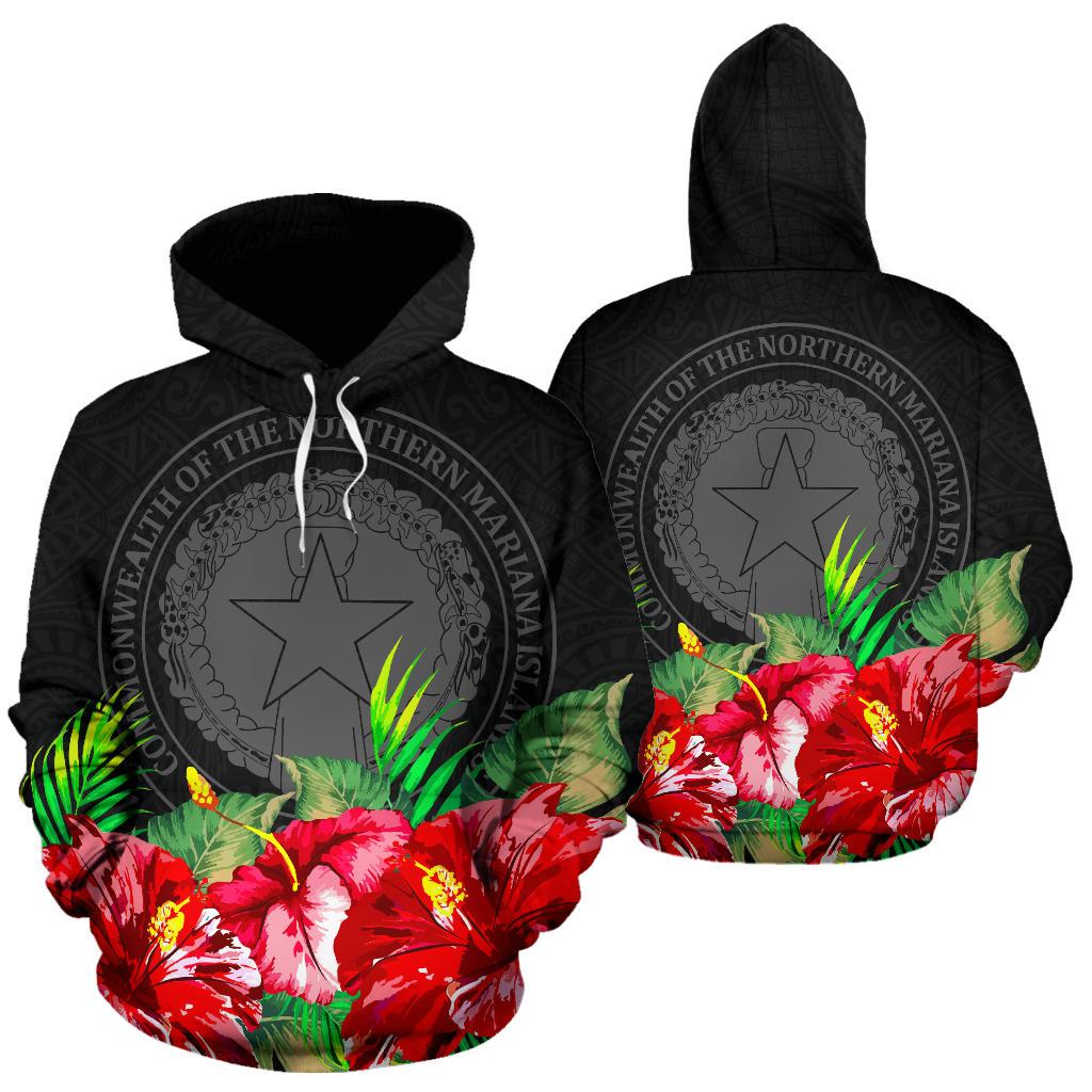 Northern Mariana Islands Polynesian Hoodie Black Hibiscus Unisex Black - Polynesian Pride