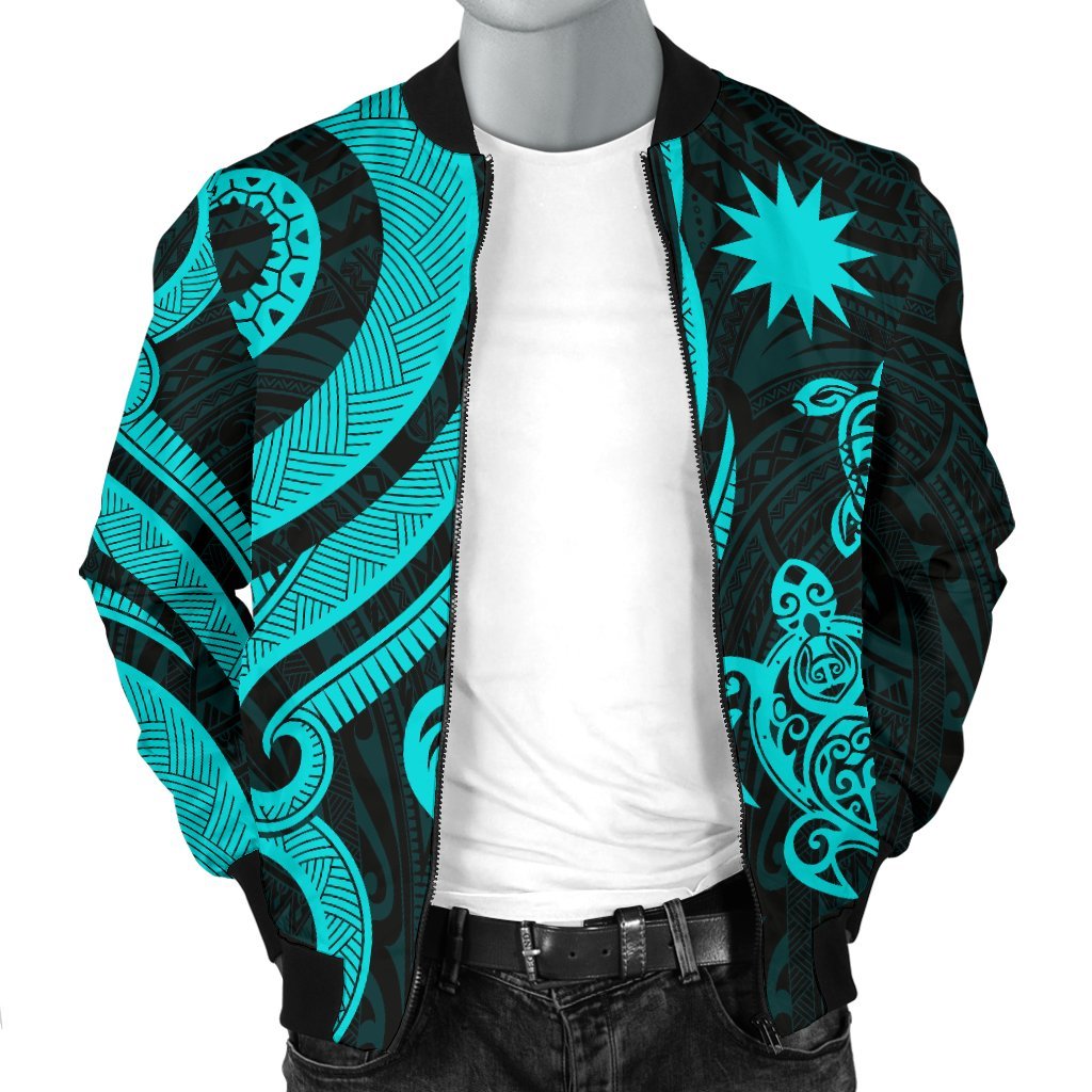 Nauru Men's Bomber Jacket - Turquoise Tentacle Turtle - Polynesian Pride