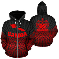 Samoa Polynesian Zip up Hoodie Red Black Pride Map and Seal Unisex Black - Polynesian Pride