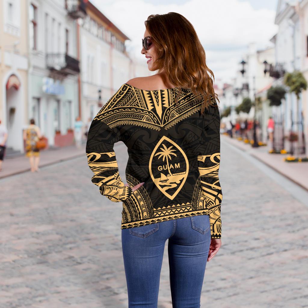 Guam Polynesian Chief Women's Off Shoulder Sweater - Gold Version - Polynesian Pride