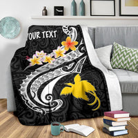 Papua New Guinea Custom Personalised Premium Blanket - PNG Seal Polynesian Patterns Plumeria (Black) - Polynesian Pride