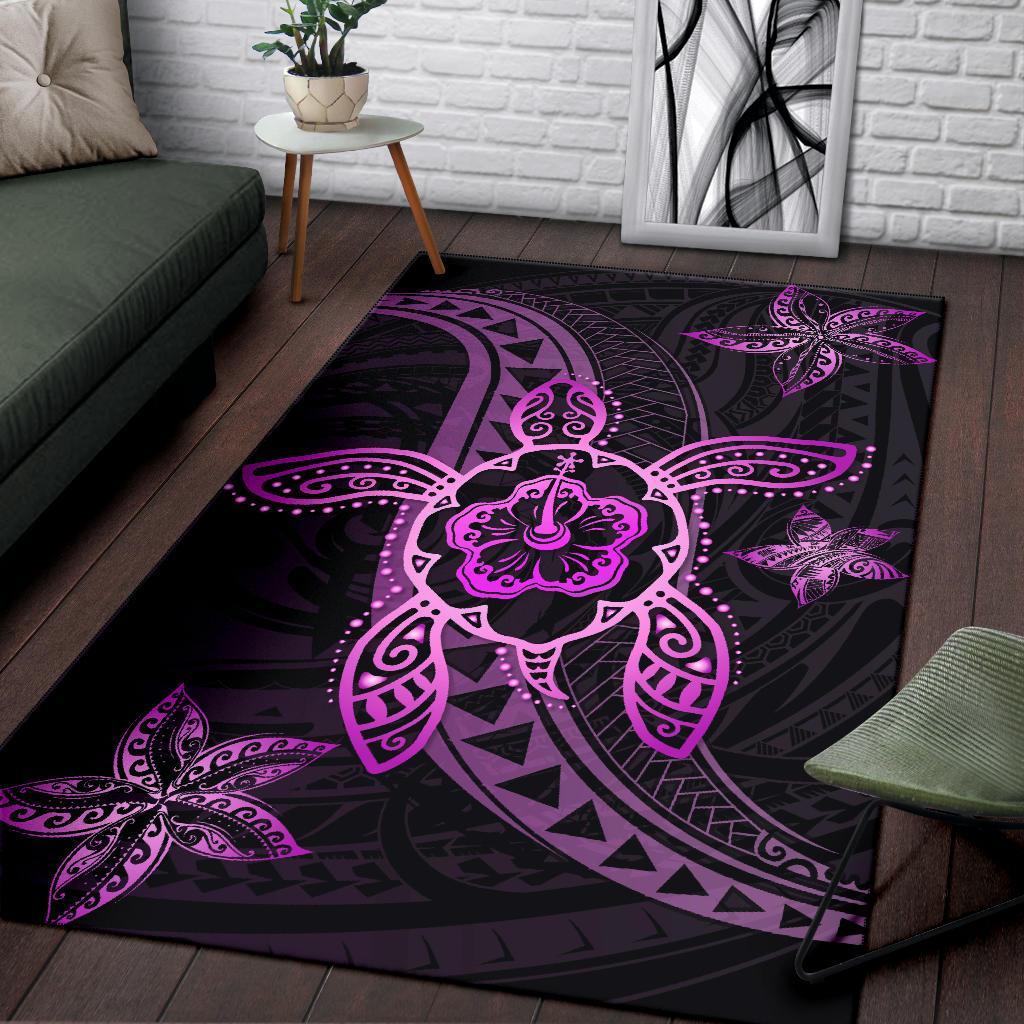 Kanaka Map Hibiscus Plumeria Turtle Art Polynesian Area Rug Pink AH - Polynesian Pride