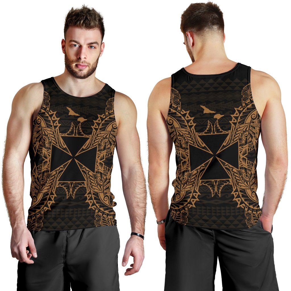 Wallis And Futuna Polynesian Men Tank Top Map Gold - Polynesian Pride