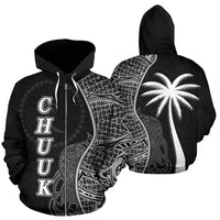 Chuuk Polynesian Zip up Hoodie Coconut Tree Black Unisex Black - Polynesian Pride