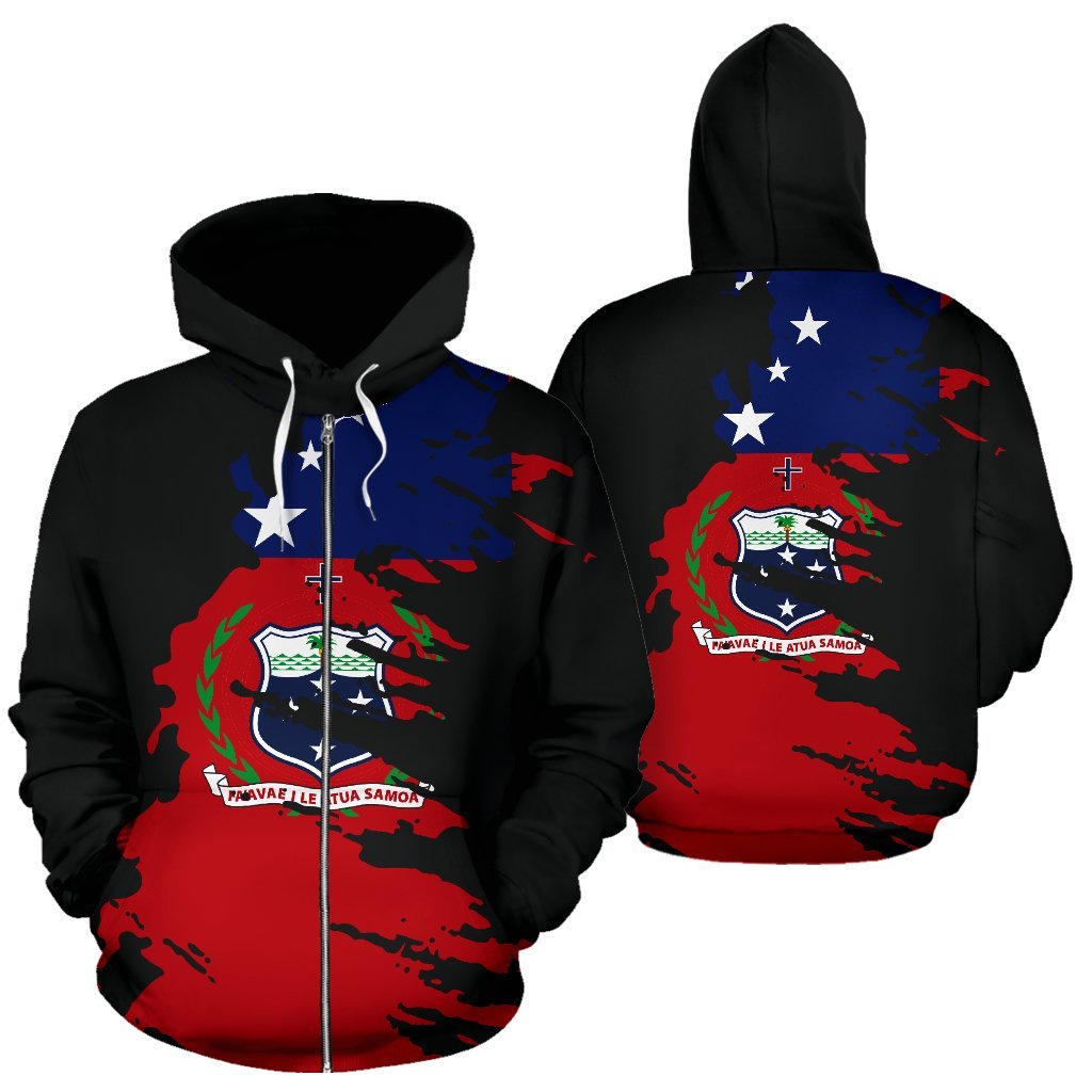 Samoa Zip up Hoodie Samoa Flag Coat of Arms Painting Unisex Black - Polynesian Pride