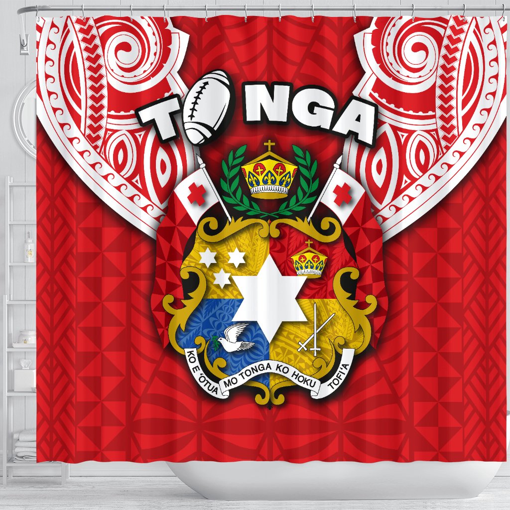 (Custom Personalised) Tonga Rugby Shower Curtain Royal Style - Polynesian Pride