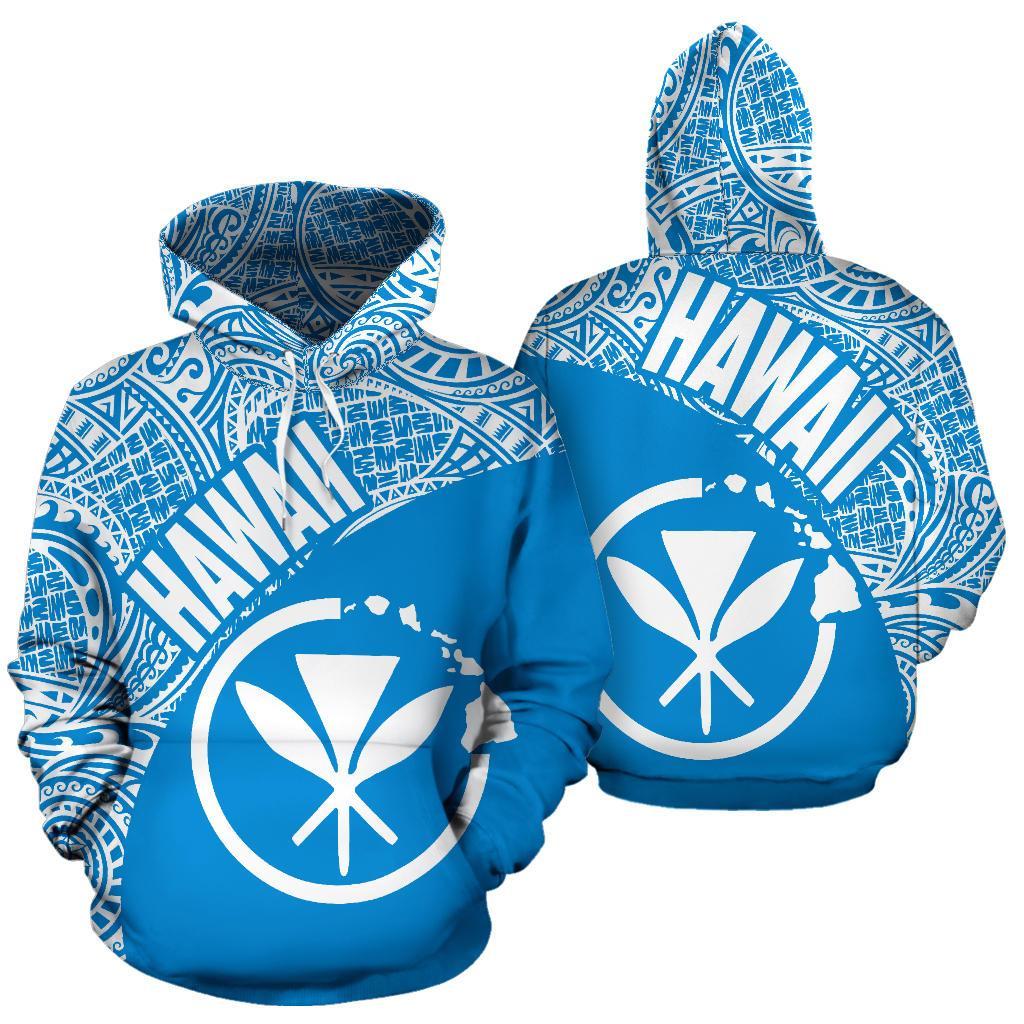 Hawaii Hoodie Kanaka Maoli Polynesian Tattoo White Blue Version Unisex Blue - Polynesian Pride