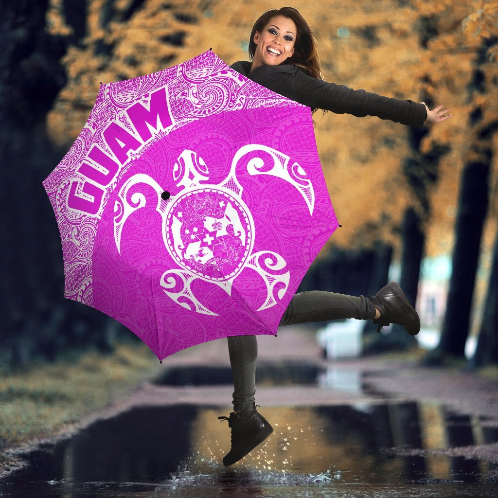 Guam Umbrella Turtle Coat of Arms Polynesian Pattern White Pink - Polynesian Pride