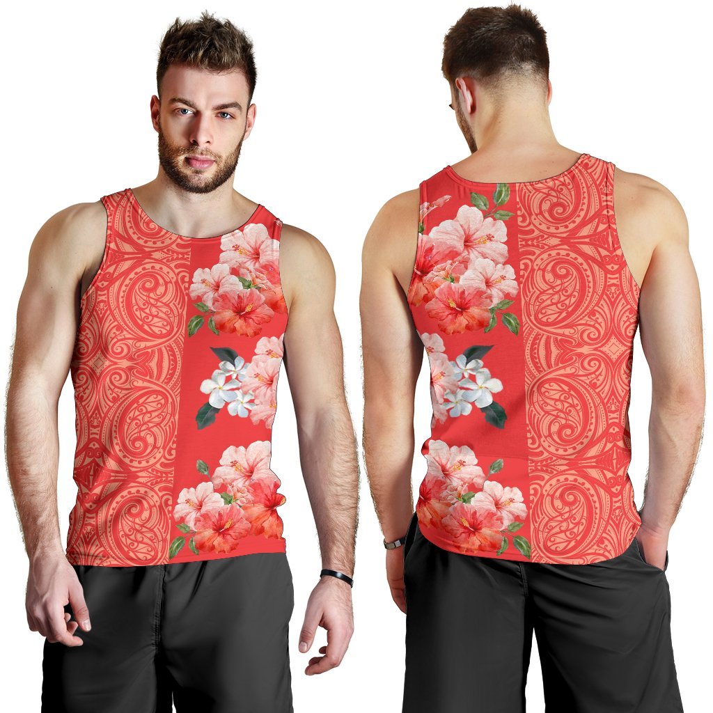 Hawaii Hibiscus Flower Polynesian Men's Tank Top - Curtis style - Orange Orange - Polynesian Pride