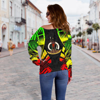 Vanuatu Women's Off Shoulder Sweater - Polynesian Tattoo Reggae - Polynesian Pride
