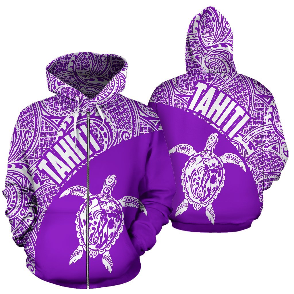 Tahiti Zip up Hoodie Tahiti Turtle Mermaid Polynesian Tattoo Purple Version Unisex Purple - Polynesian Pride