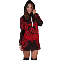 Tuvalu Polynesian Hoodie Dress Map Red - Polynesian Pride