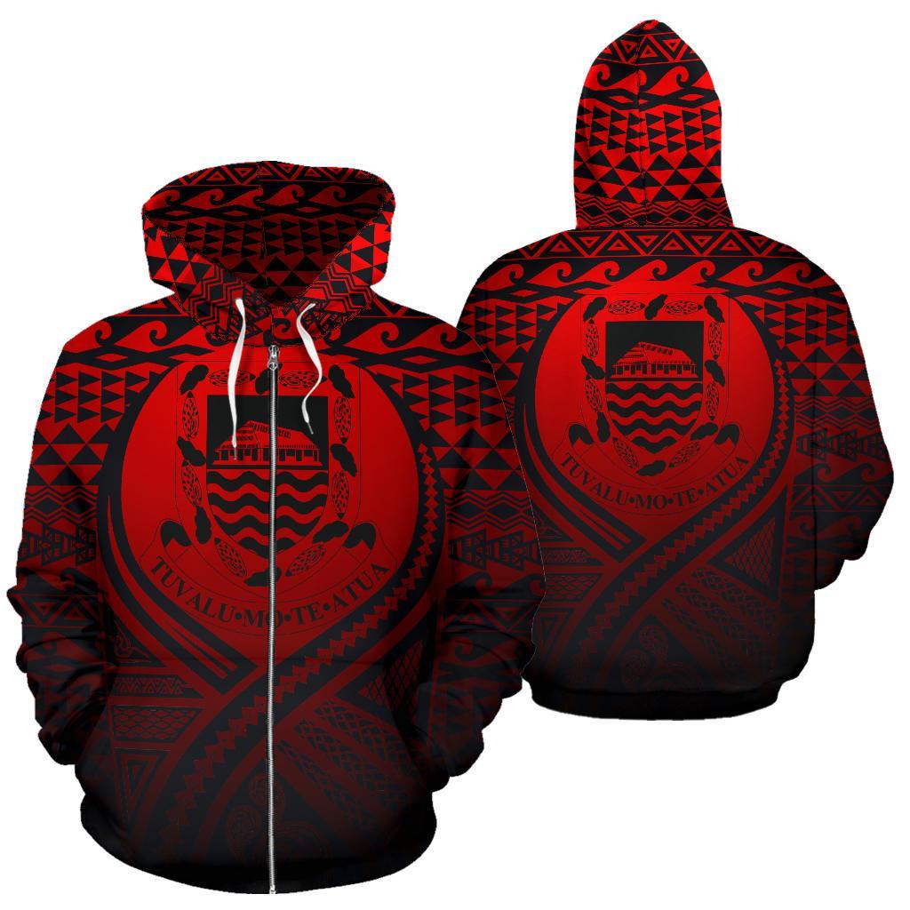 Tuvalu All Over Zip up Hoodie Lift up Red Unisex Red - Polynesian Pride