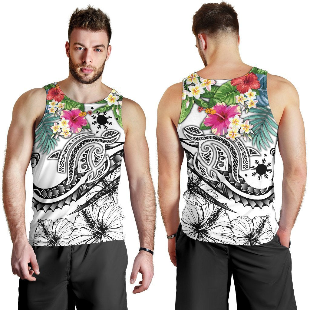 The Philippines Men's Tank Top - Summer Plumeria (White) - Polynesian Pride