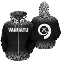 Vanuatu Polynesian Zip up Hoodie Black Fog Unisex Black - Polynesian Pride