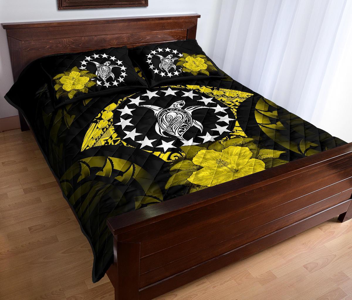 Cook Islands Polynesian Quilt Bed Set Hibiscus Yellow - Polynesian Pride