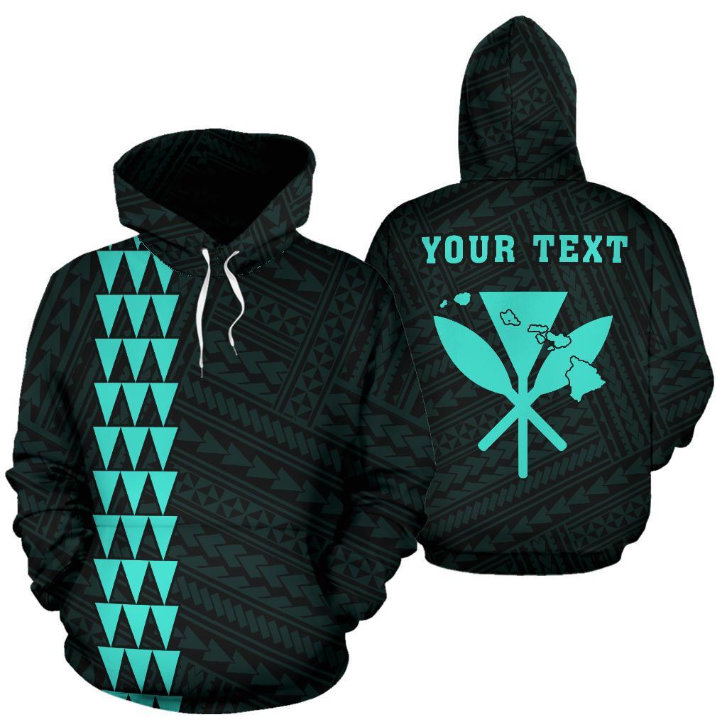 Polynesian Kakau Kanaka Maoli Map of Hawaii Custom Hoodie Turquoise Unisex Turquoise - Polynesian Pride