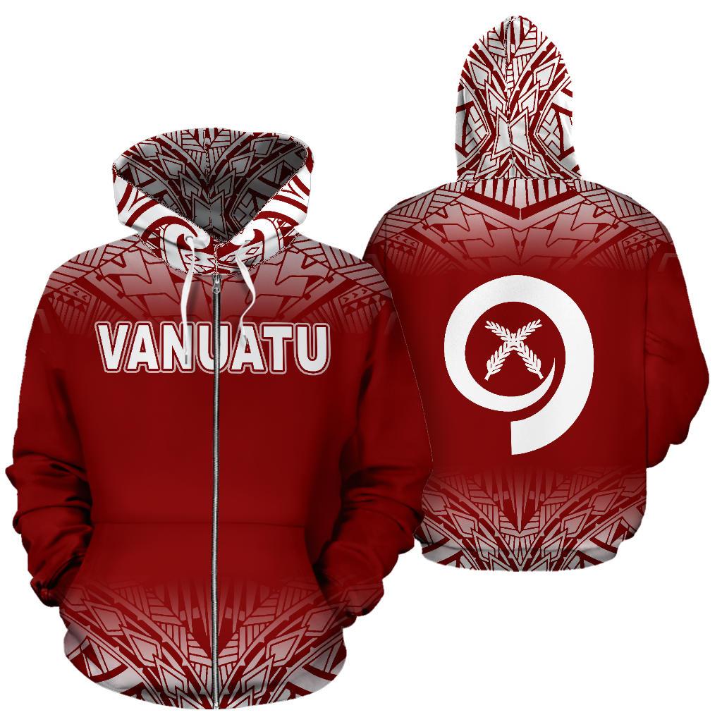 Vanuatu Polynesian Zip up Hoodie Red Fog Unisex Red - Polynesian Pride