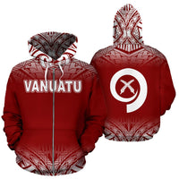 Vanuatu Polynesian Zip up Hoodie Red Fog Unisex Red - Polynesian Pride