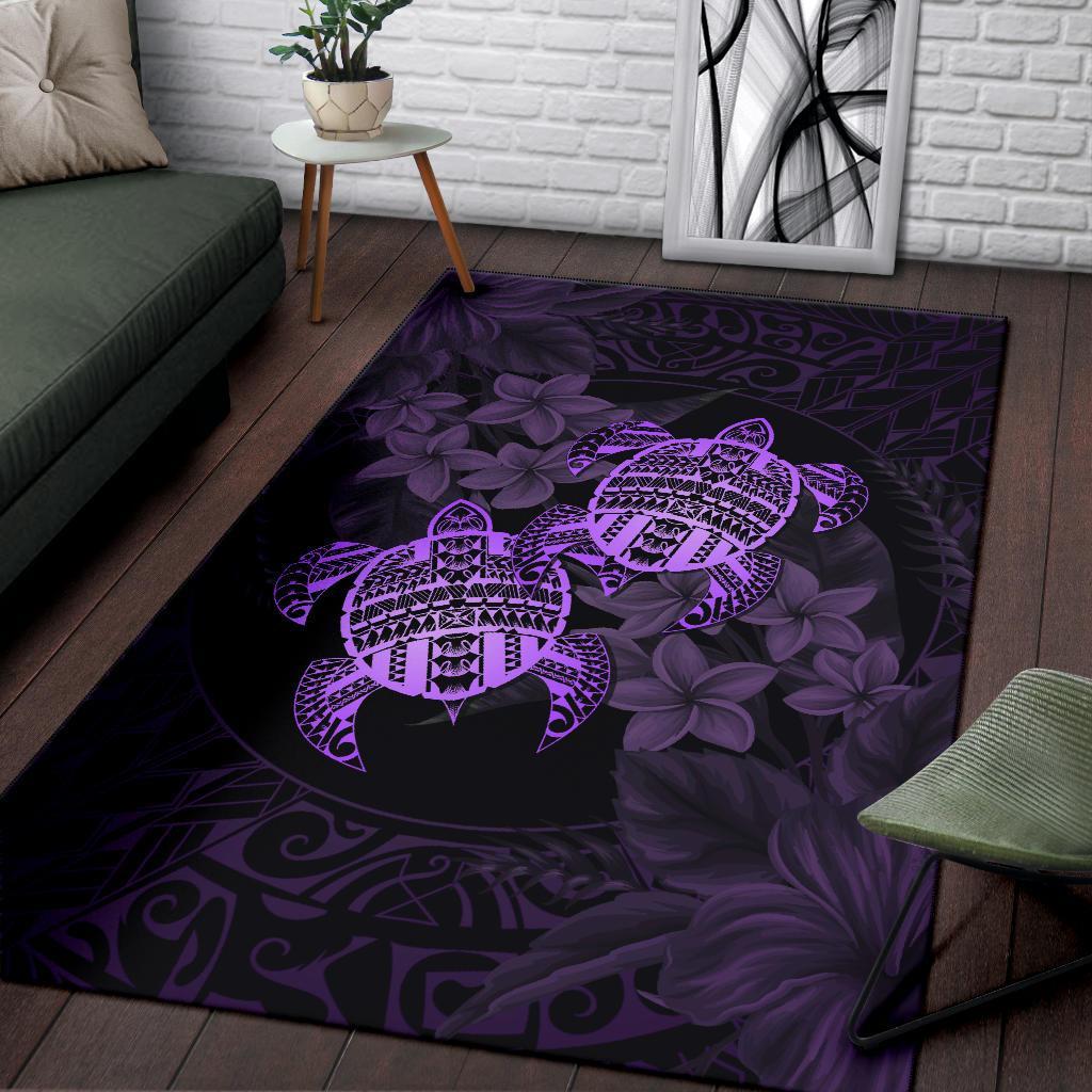 hawaii Rug - Turtle Strong Pattern Hibiscus Plumeria Violet AH - Polynesian Pride