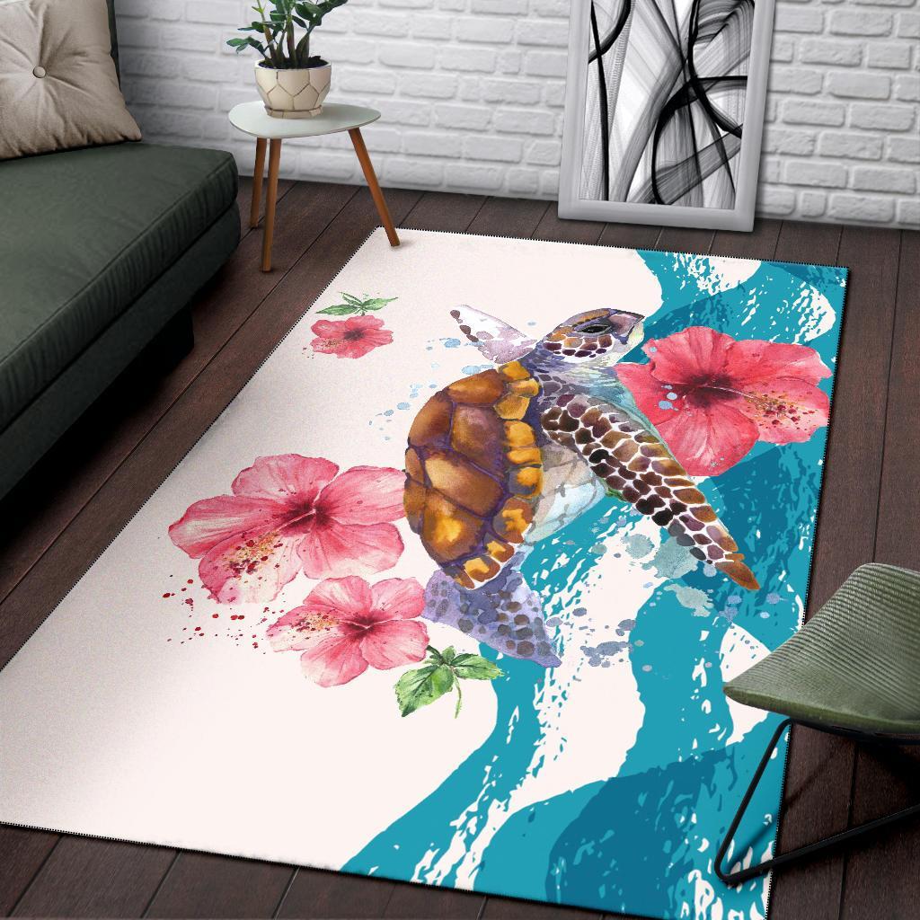 Turtle Hibiscus On Wale Area Rug AH A0 - Polynesian Pride