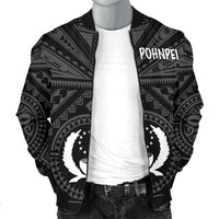 Pohnpei Men's Bomber Jacket - Pohnpei Seal With Polynesian Tattoo Style ( Black) - Polynesian Pride