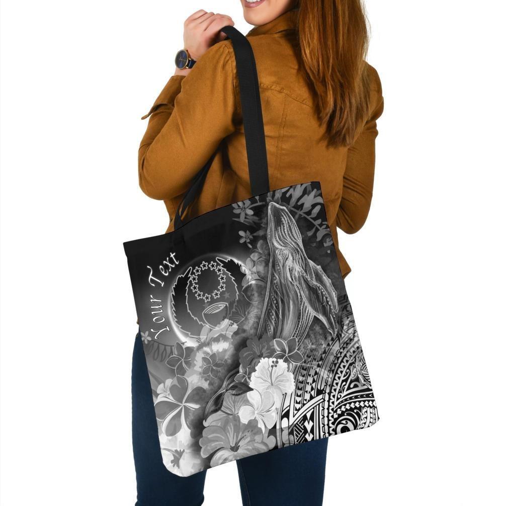 Pohnpei Custom Personalised Tote Bags - Humpback Whale with Tropical Flowers (White) Tote Bag One Size White - Polynesian Pride