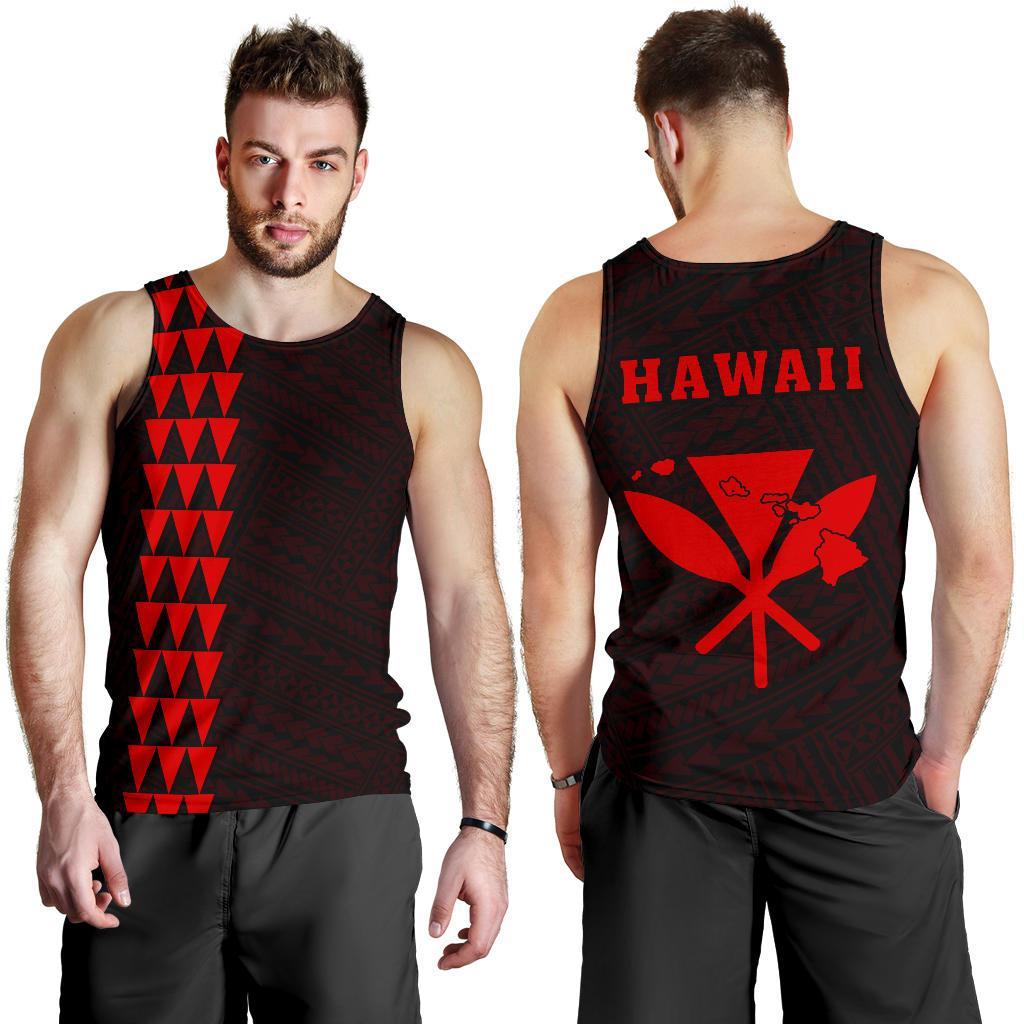 Hawaii Kakau Polynesian Kanaka Map Men's Tank Top - Red Red - Polynesian Pride