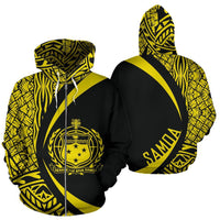 Polynesian Coat of Arms of Samoa Zip Hoodie Yellow Unisex Yellow - Polynesian Pride