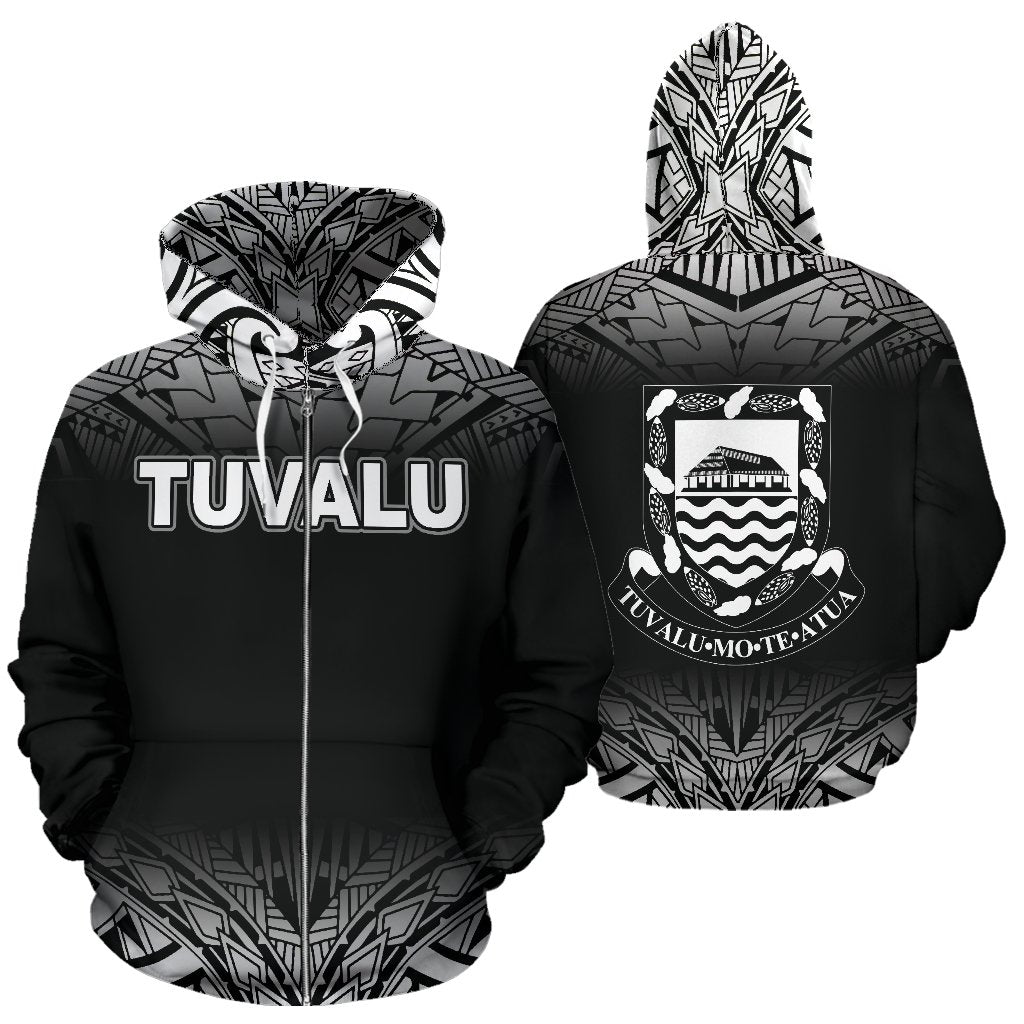 Tuvalu Polynesian Zip up Hoodie Fog Black Unisex Black - Polynesian Pride