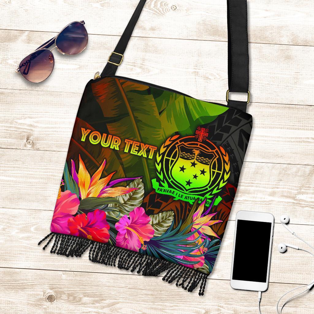 Samoa Polynesian Personalised Crossbody Boho Handbag - Hibiscus and Banana Leaves One Style One Size Reggae - Polynesian Pride