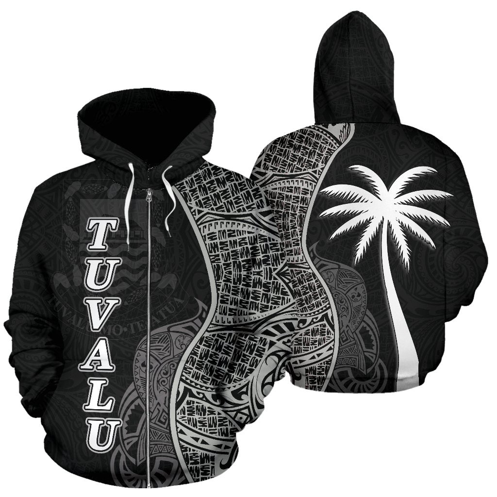 Tuvalu Polynesian Zip up Hoodie Coconut Tree Black Unisex Black - Polynesian Pride