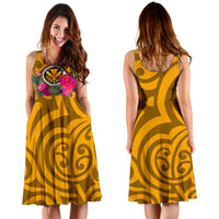 Hawaii Women's Dress - Kanaka Maoli With Hibiscus On Polynesian Patterns (YELLOW) - Polynesian Pride