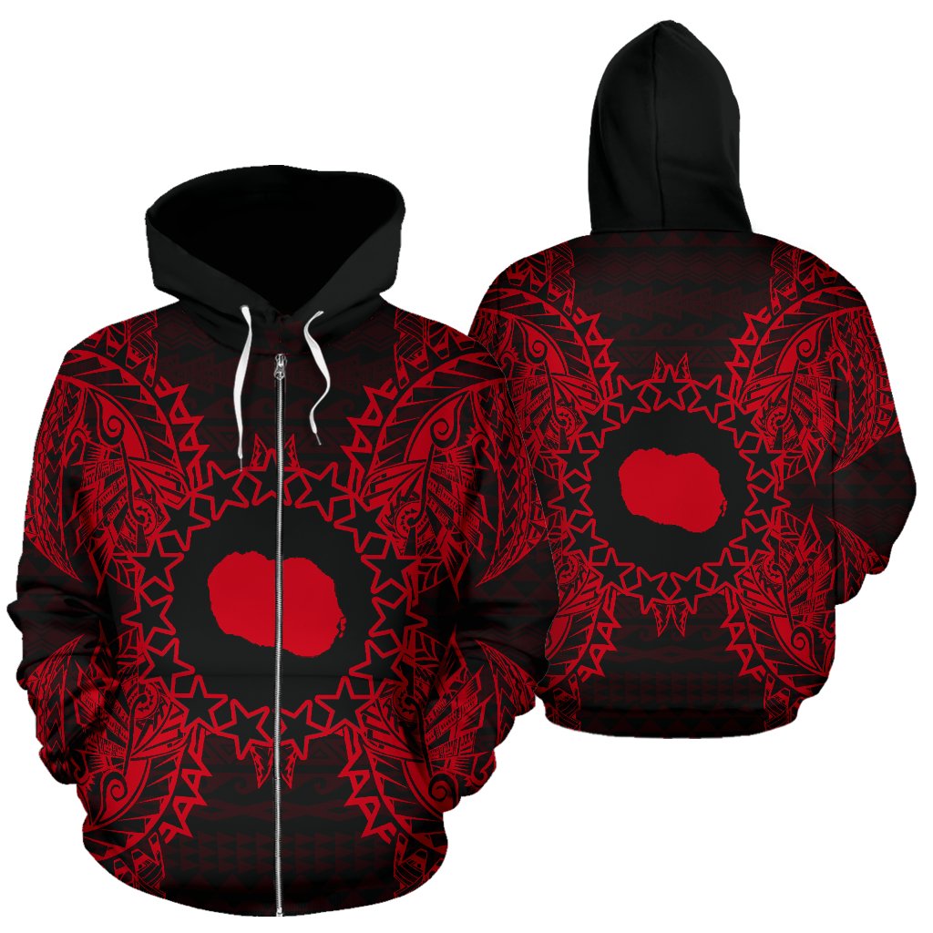 Cook Islands Polynesian All Over Zip up Hoodie Map Red Unisex Red - Polynesian Pride