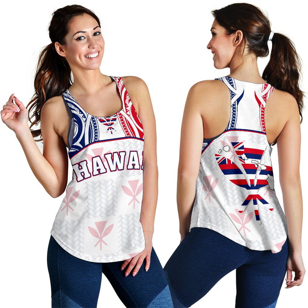 Hawaiian Kanaka Women's Racerback Tank Flag Nation Demodern White AH White - Polynesian Pride