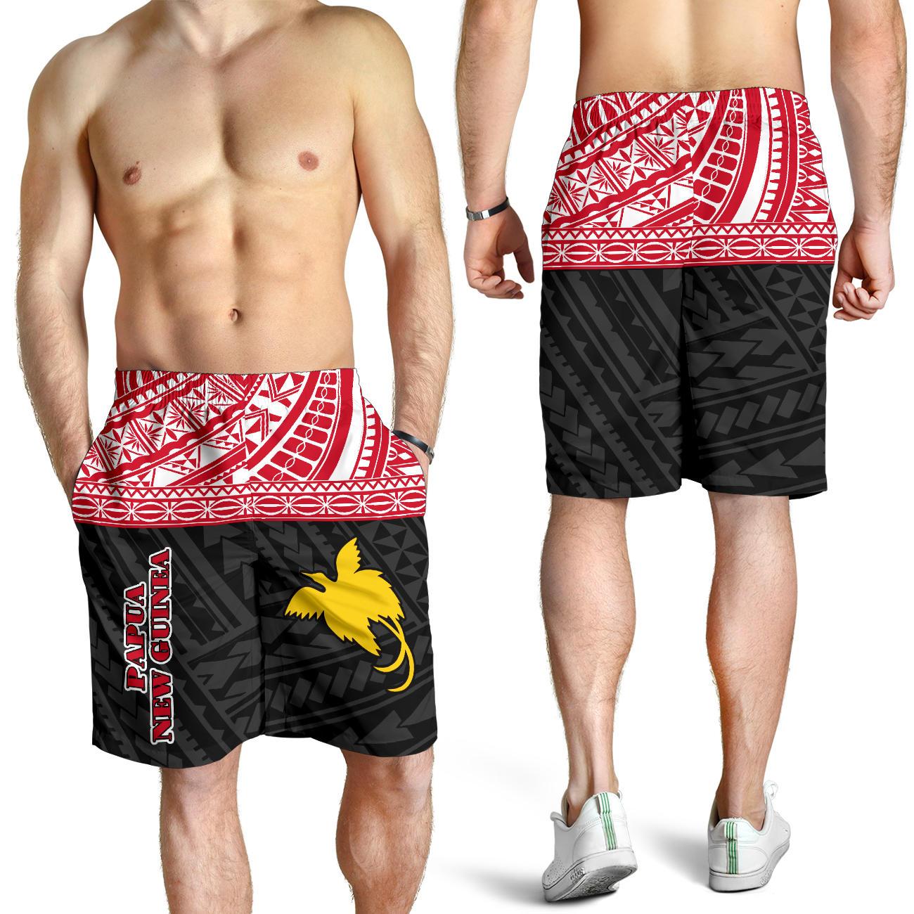 Papua New Guinea Men's Shorts - Polynesian Design Red - Polynesian Pride