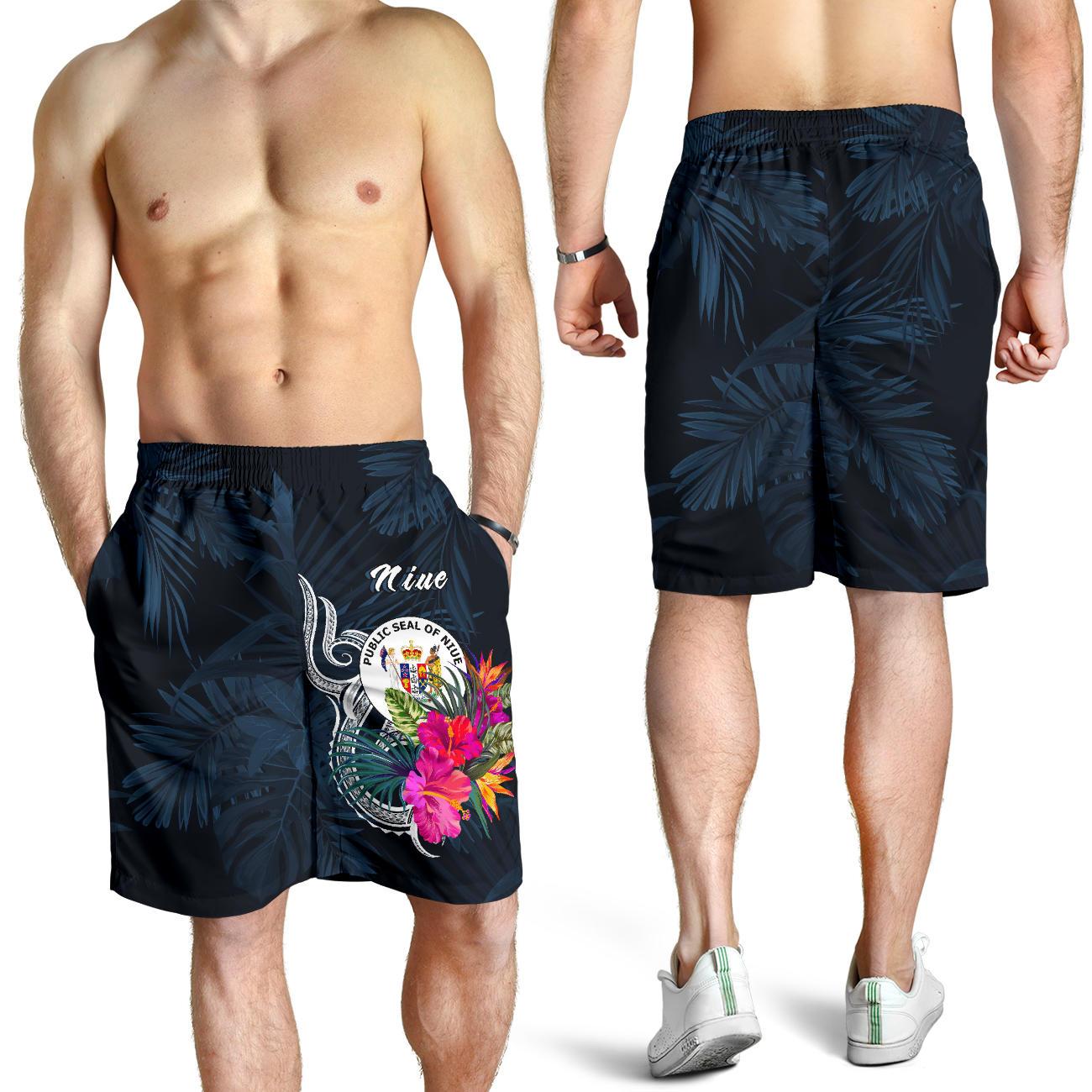 Niue Polynesian Men's Shorts - Tropical Flower Blue - Polynesian Pride