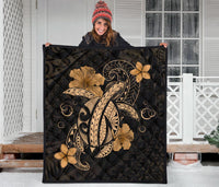 Hawaii Turtle Flower Polynesian Premium Quilt - Gold - Polynesian Pride