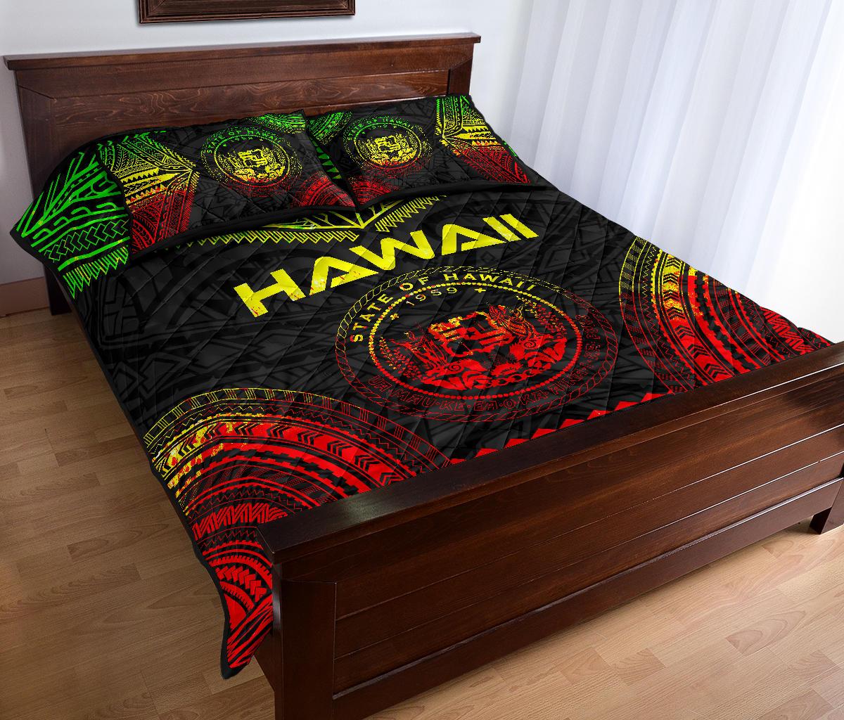 Hawaii Polynesian Chief Quilt Bed Set - Hawaii Seal Polynesian Tattoo Reggae Version - Polynesian Pride