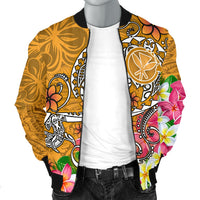Hawaii Men's Bomber Jacket - Turtle Plumeria Polynesian Tattoo Gold Color - Polynesian Pride