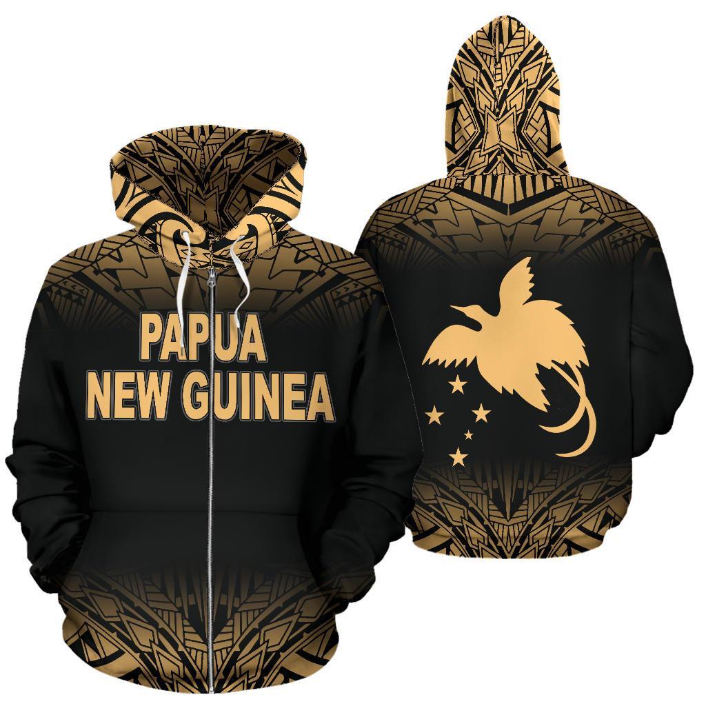 Papua New Guinea Polynesian All Over Zip up Hoodie Gold Fog Unisex Black - Gold - Polynesian Pride