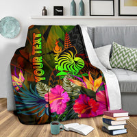 New Caledonia Polynesian Personalised Premium Blanket - Hibiscus and Banana Leaves - Polynesian Pride