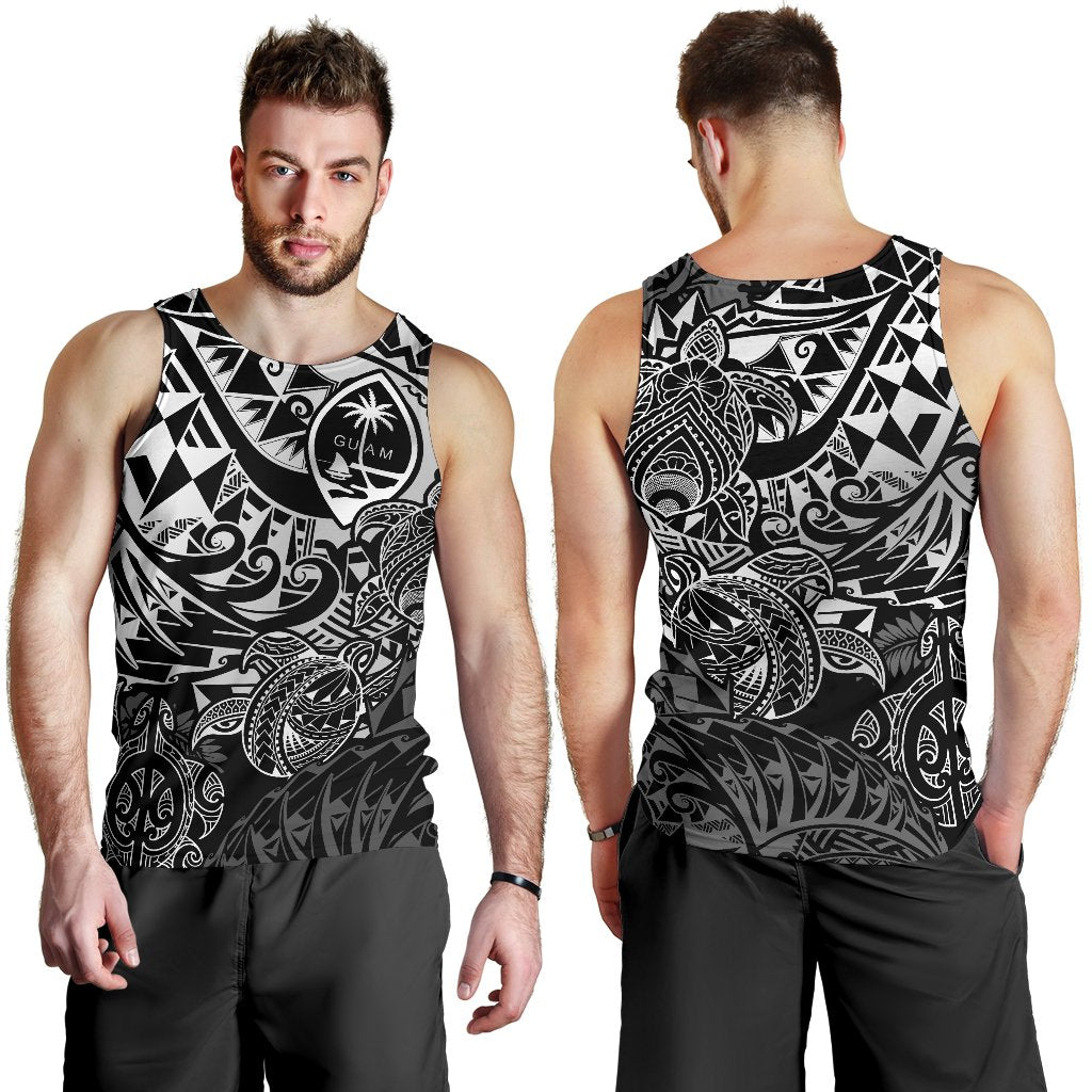 Guam Polynesian Tank Top (Men) - White Turtle Flowing - Polynesian Pride