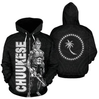 Chuuk Polynesian Zip up Hoodie Micronesia Chuukese Warrior Unisex Black - Polynesian Pride